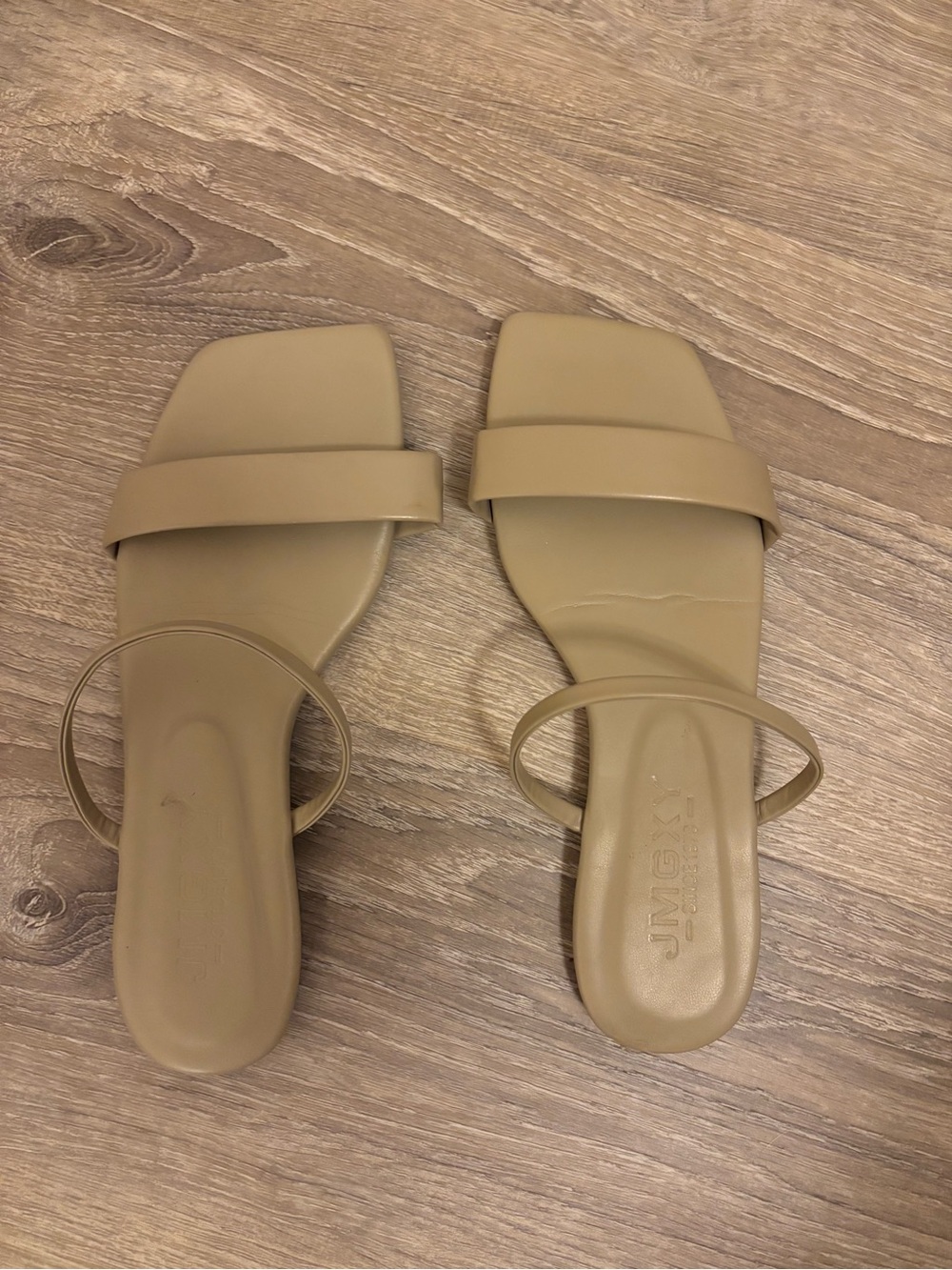 SHEIN Taupe Square-Toe Slide Sandals with Toe Loop